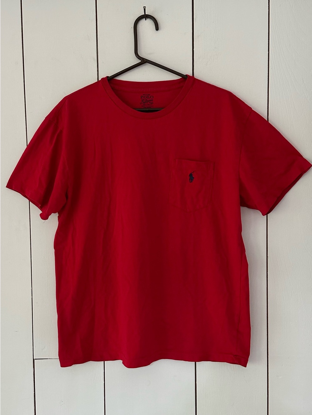 Polo Ralph Lauren M Classic Pocket Cotton Crew Neck T-Shirt Red / Navy Pony